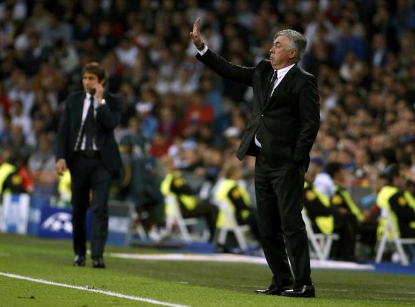 Carlo Ancelotti, tecnico del Real Madrid da quest&#39;estate e Antonio Conte, alla guida della Juventus dal 2011.